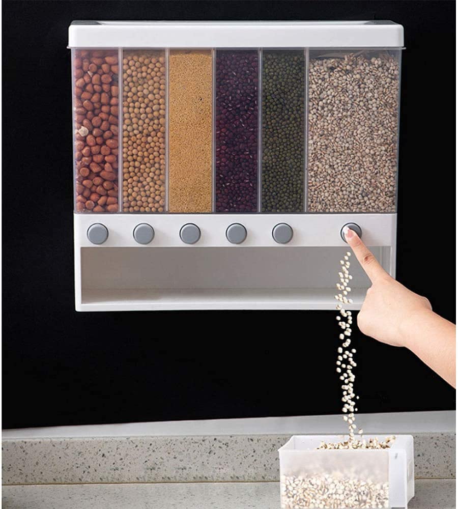 Cereal Food Dispenser – Jeni 6-Grid Wall Mounted 12L